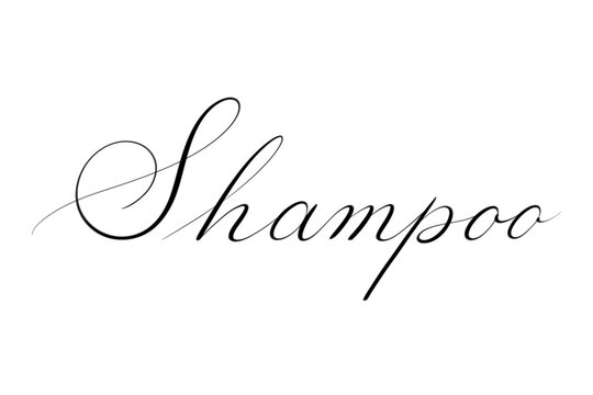 &ldquo;Shampoo&rdquo; in copperplate calligraphy. Handwritten. Transparent background.