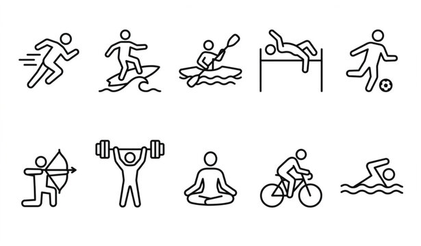 Vector Athlete Pictograms and Olympic Sports Outline Icons