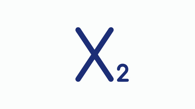 Blue X Subscript 2 Mathematical Symbol or Chemical Formula Notation Isolated on White Background