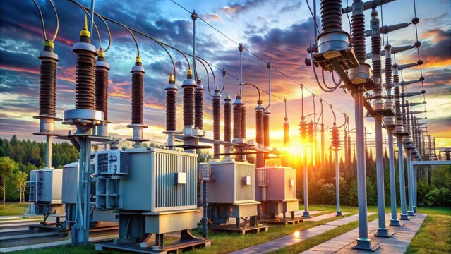 High current ac transformers transferring electrical power to the user through distribution transformers on the poles