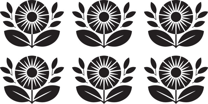 Vintage floral seamless pattern, vector collection featuring abstract monochrome block print flowers, decorative tile designs, geometric textures, ornamental stencils, and classic botanical motifs ide
