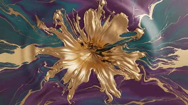Luxurious gold, purple, and teal abstract marble liquid pattern