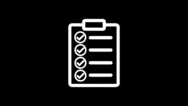 Check Mark Checklist Icon Animation on black background, 4k video