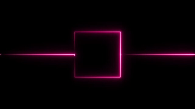 Glowing neon line box, neon light frame, rectangle icon neon box with neon lines on black background. 4k video