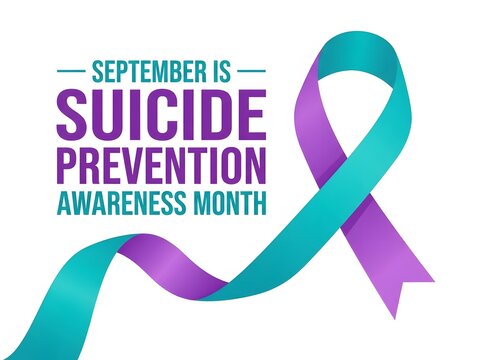 Suicide prevention awareness month campaign ribbon with teal and purple colors september advocacy