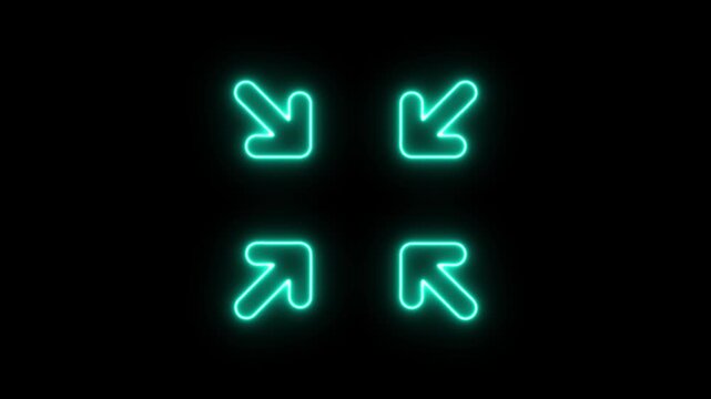 Abstract Glowing neon Four arrows icon and cyan color animation on a black background, 4k video