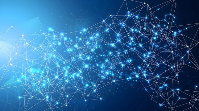 Futuristic network design concept. Blue glowing connections and nodes.