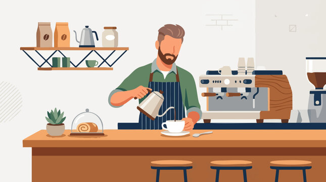 Barista Pouring Freshly Brewed Coffee into a Cup in a Modern Cafe