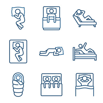 Collection of sleep positions icons and symbols.