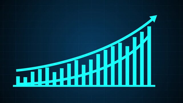 Business growth graph showing exponential progress and profit growth. Growth of statistical bars and columns, upward arrow. Finance, upward bar graph, profit concept, positive growth chart animation.