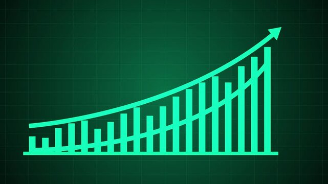 Business growth graph showing exponential progress and profit growth. Growth of statistical bars and columns, upward arrow. Finance, upward bar graph, profit concept, positive growth chart animation.