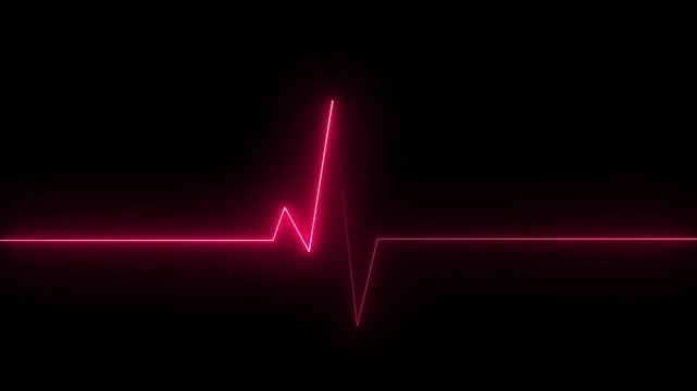 Abstract neon ECG monitor waves or electrocardiogram rhythm. Animation of colorful neon lines of ECG heartbeat on black background.