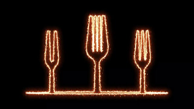 Glowing Fire Fork Animation on Black Background | 4K Restaurant Loop