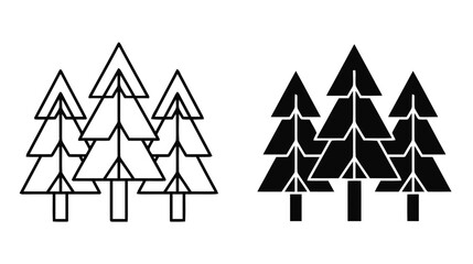 Fototapeta premium Vector illustration of set of pine tree icons, outline and solid style on a transparent background