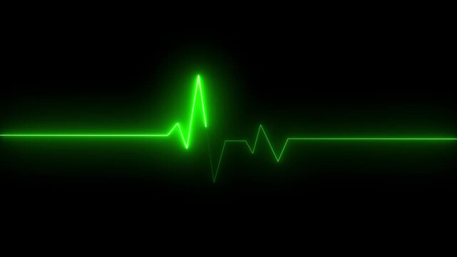 Abstract neon ECG monitor waves or electrocardiogram rhythm. Animation of colorful neon lines of ECG heartbeat on black background.