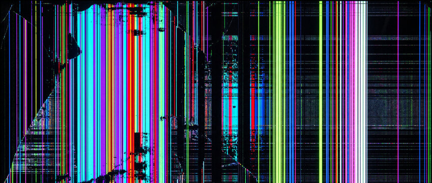 Abstract Broken Laptop Screen Texture with RGB Pixel Corruption and LCD Damage
