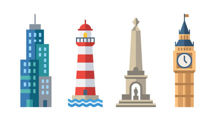 Obraz premium Global Landmark and Architectural Monument Flat Vector Icon Collection