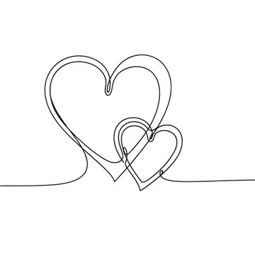 Continuous single line drawing of two connected hearts