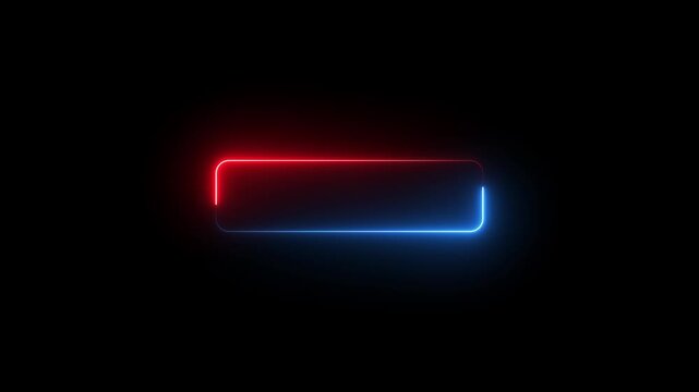 Glowing red and blue neon rectangular frame loop and text box placeholder animation on black background.