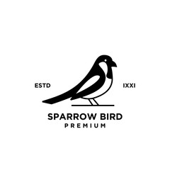 Naklejka premium Minimalist Sparrow Bird Logo Design. Black and White Modern Flat Style Icon Illustration.