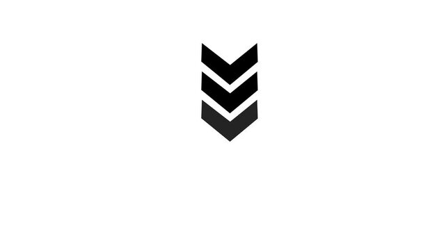 High tech progress indicator or loading bar element animated traffic direction arrow sign. down arrow for outward direction. Bright arrow direction indicator graphic animation.