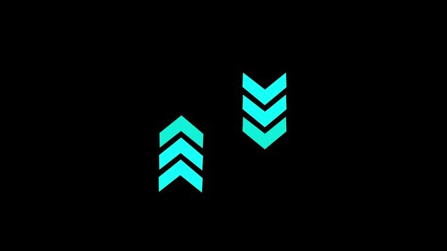High tech progress indicator or loading bar element animated traffic direction arrow sign. Up and down arrow for outward direction. Bright arrow direction indicator graphic animation.