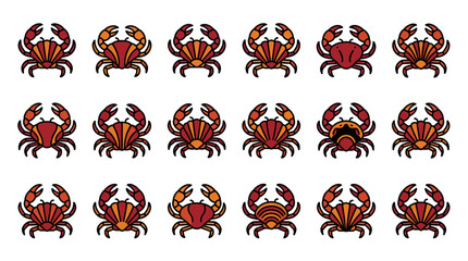 Collection of stylized crabs in orange and brown hues, vector illustration, marine life icons © Bill Choir