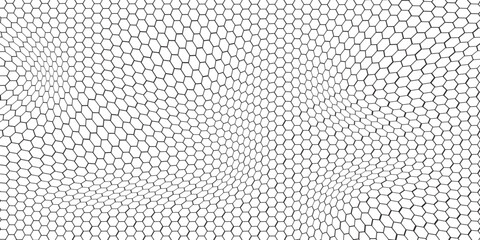 Fishing or soccer net. Repeated hexagon pattern. Black wired mesh texture isolated on white background. Metallic or fabric fence, cage or lattice structure. Vector graphic Illustration. © Ferdy