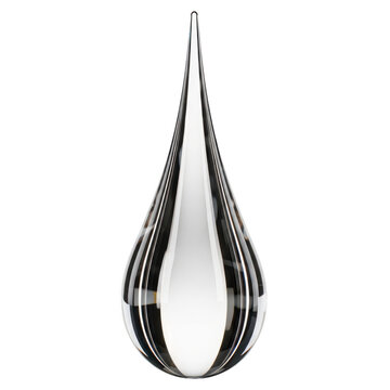 Intricate black and white design resembling a teardrop shape with a spiral pattern