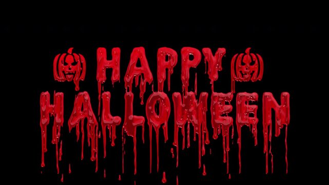 Happy Halloween bloody dripping text animation on transparent alpha background.