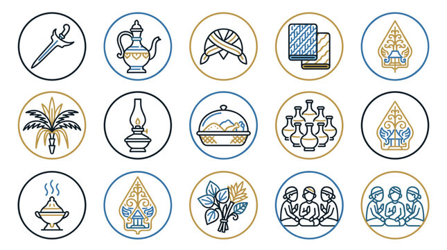 Indonesian Cultural Icons Set: Keris, Batik, Traditional Objects, and People