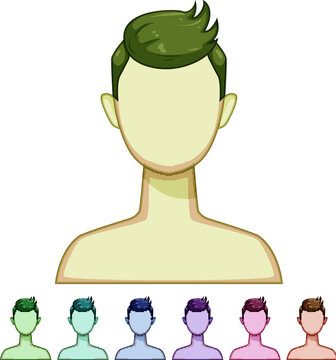 braid hairstyles for men cartoon. bun ponytail, fringe lob, shag mullet braid hairstyles for men sign colorful illustration