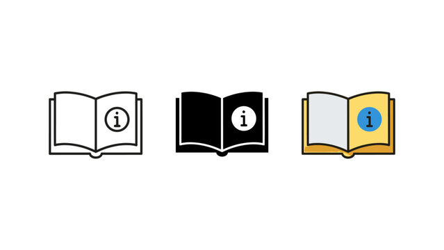 Instruction manual information book icon set with information education knowledge illustration graphics document