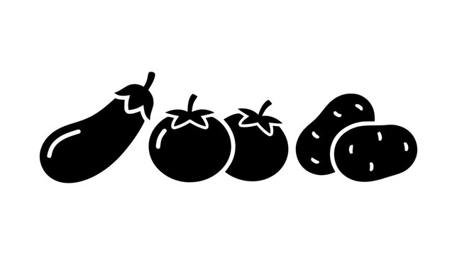 Vector illustration of set of fresh vegetables including eggplant, tomatoes and potatoes on a transparent background