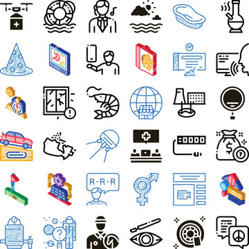 Collection of various line and doodle icons representing business, medicine, lifestyle, and technology concepts, illustrating a wide range of modern subjects and general themes