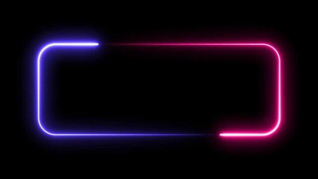 Round rectangle picture frame with two tone pink and blue neon color shade motion graphic on dark background. Blue and pink light moving for overlay element. video effect seamless loop. 4k