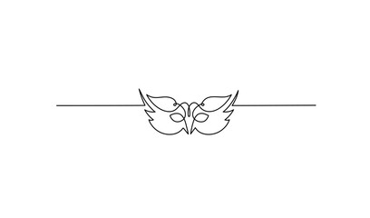 Continuous line drawing of Mardi gras carnival feather mask. Perfect for theater invitations, mysterious event greeting cards, and page dividers. Drawn by hand vector illustration. © Polly 