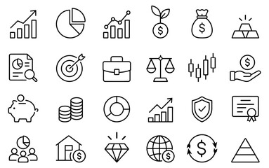 Fototapeta premium Business Finance And Money Growth Line Art Icon Set