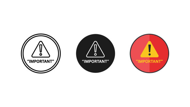 Important alert warning icon set with important triangle exclamation attention business isolated minimalist