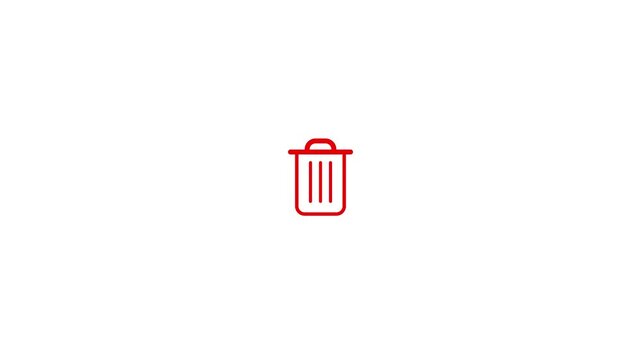 White outline trash can icon animation isolated on black background.animation...