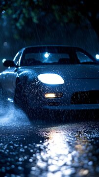 A stunning nighttime photo of a 90s JDM Mazda RX-7 FD3S
