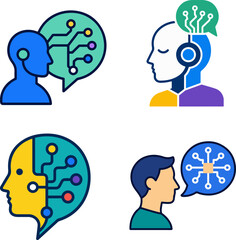 Fototapeta premium Stylized human head icons representing artificial intelligence concepts.