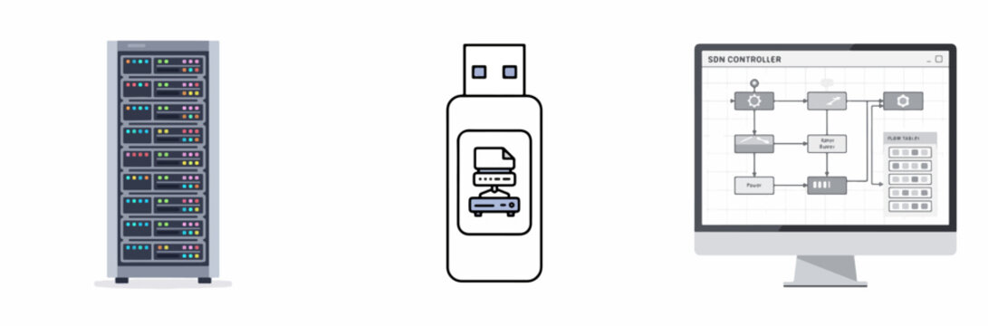 SDN Controller Setup with Server and USB Backup Illustration