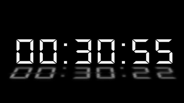 Digital 31 minute Countdown. Digital 31 to 30 minute Countdown timer on black background. Digital Countdown timer from 31 minute to 30 minute suitable for presentations, educational 4k video