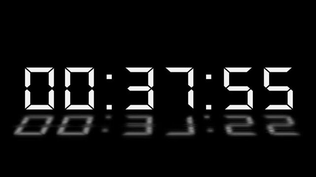 Digital 38 minute Countdown. Digital 38 to 37 minute Countdown timer on black background. Digital Countdown timer from 38 minute to 37 minute suitable for presentations, educational 4k video