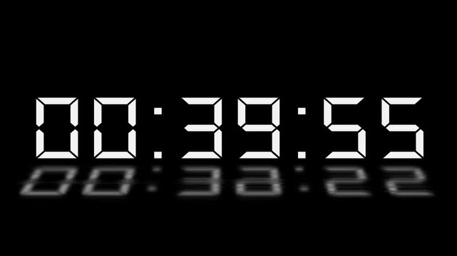 Digital 40 minute Countdown. Digital 40 to 39 minute Countdown timer on black background. Digital Countdown timer from 40 minute to 39 minute suitable for presentations, educational 4k video