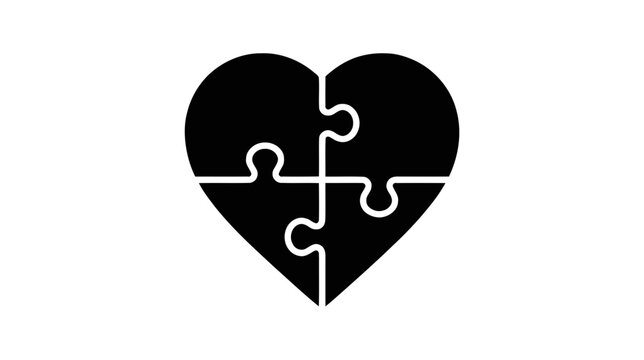 Vector illustration of heart puzzle icon, four pieces joined together as a symbol of love on a transparent background