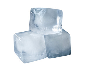 3 big ice cubes heap isolated on transparent background. Cut out drink element PNG. Photo for cold tea, cooling  summer cocktail, sweet beverages packaging. Close up food image. Sharp detailed texture © helen_tereshina