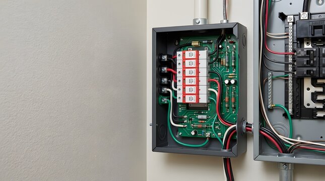 residential whole house surge protection device cutaway revealing internal protection modules for electrical system safety and appliance protection