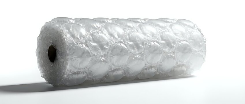 Roll of bubble wrap protective packaging material for shipping, storage, and safeguarding fragile items during transport and handling.